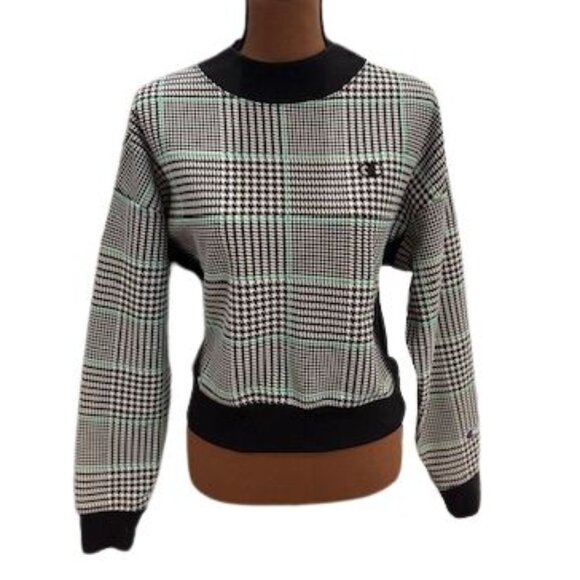 Champion Black and White Crew Neck Sweater with Plaid Design - Picture 1 of 9